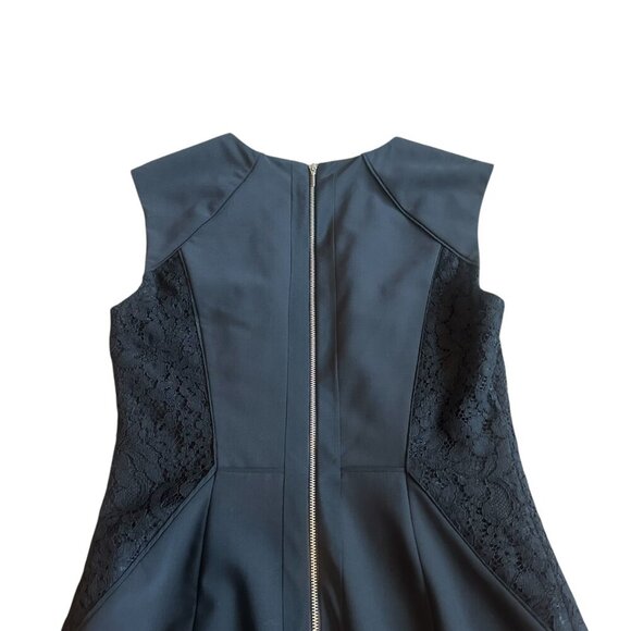 Rebecca Taylor Black Sheath Dress Lace Detail Gold Zip Wool Blend Size 8 Women's - Picture 6 of 10